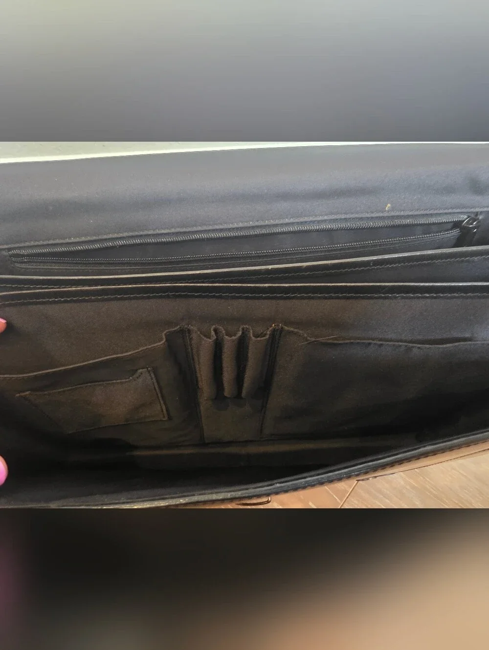 Classic Black Leather Briefcase With Shoulder Strap - Men Or Womens Work Bag